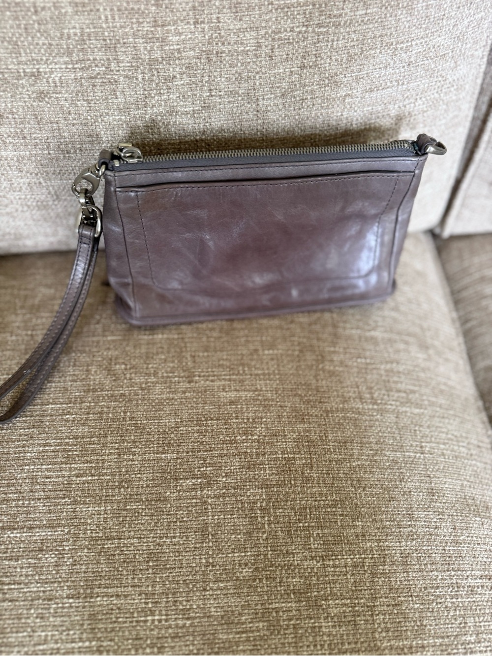 HOBO Brown Leather Wristlet Clutch with Detachable Strap